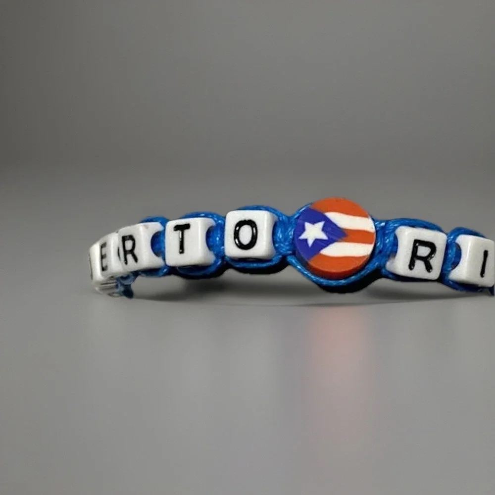 Puerto Rico Letters Unisex Macrame Bracelet Flag Beads Red Blue Black Adjustable